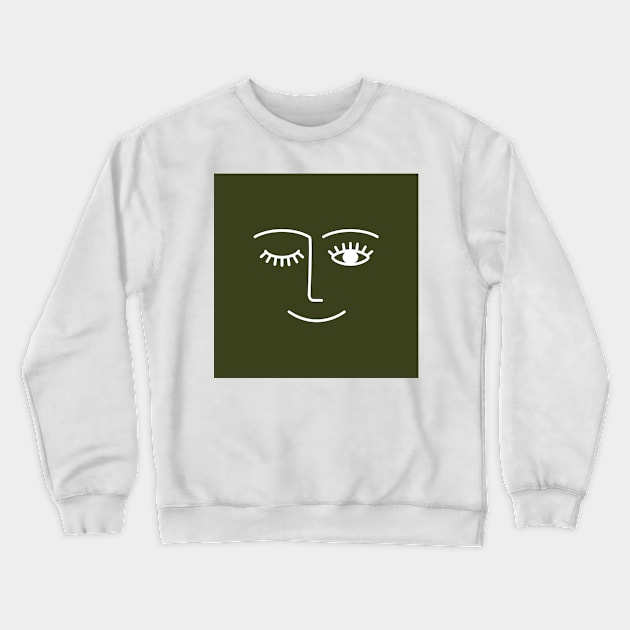 Wink (Olive Green) Crewneck Sweatshirt by summer-sun-art